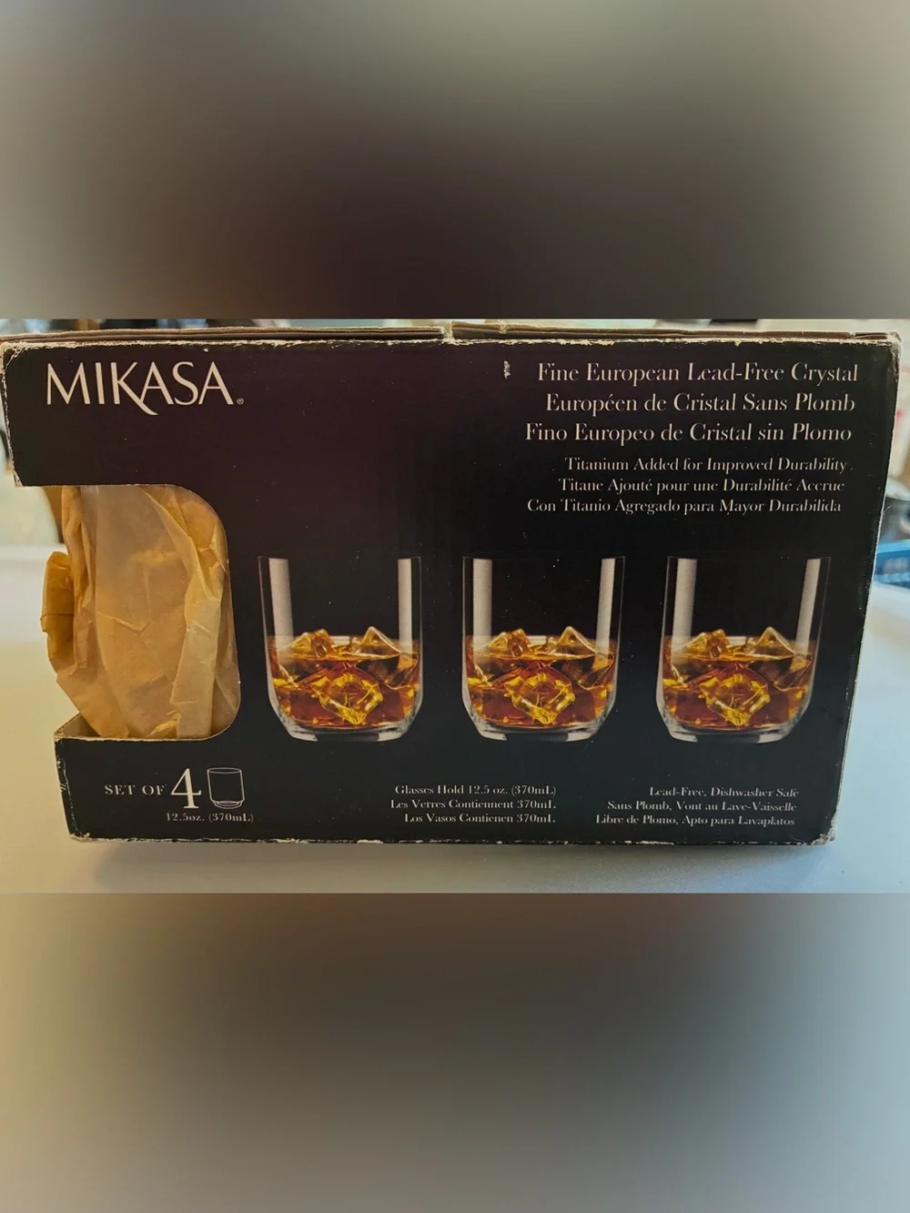 NIB Mikasa Trellis Double Old-Fashioned Glasses, 12.5 fl oz; Lead-Free Crystal